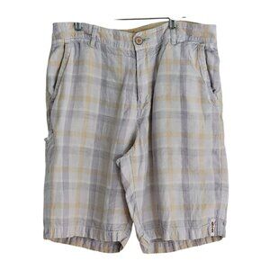 Tommy Bahama Mens Relax Linen  Plaid Casual Cargo Shorts Pale Gray & Cream Check